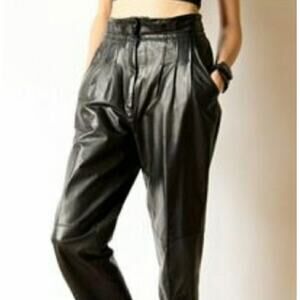Vintage 80s 90s Toffs Leather High Waisted Black Tapered Pants Size 4